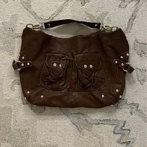 Linea Pelle brown leather handbag with gold